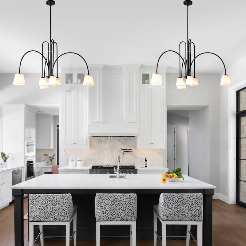 Bella Depot 40" 6-Light Black Metal Chandelier Adjustable Pendant Light for Dining Room Bedroom