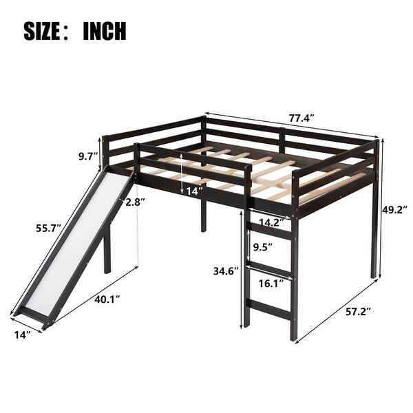 Multifunctional Design Full Size Wooden Loft Bed With Slide Bed Bath
