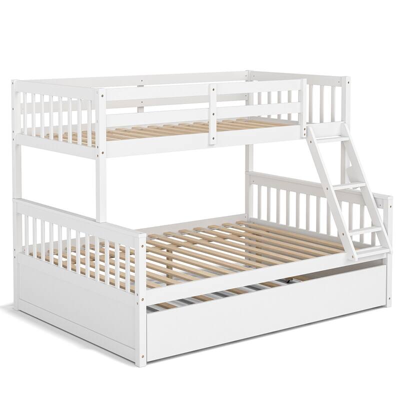 Gymax Twin Over Full Bunk Bed with Twin Trundle Convertible Platform