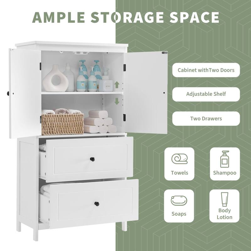 Roomfitters Bathroom Storage Cabinet with Two Doors and Drawers, Adjustable Shelf and Painted MDF Structure