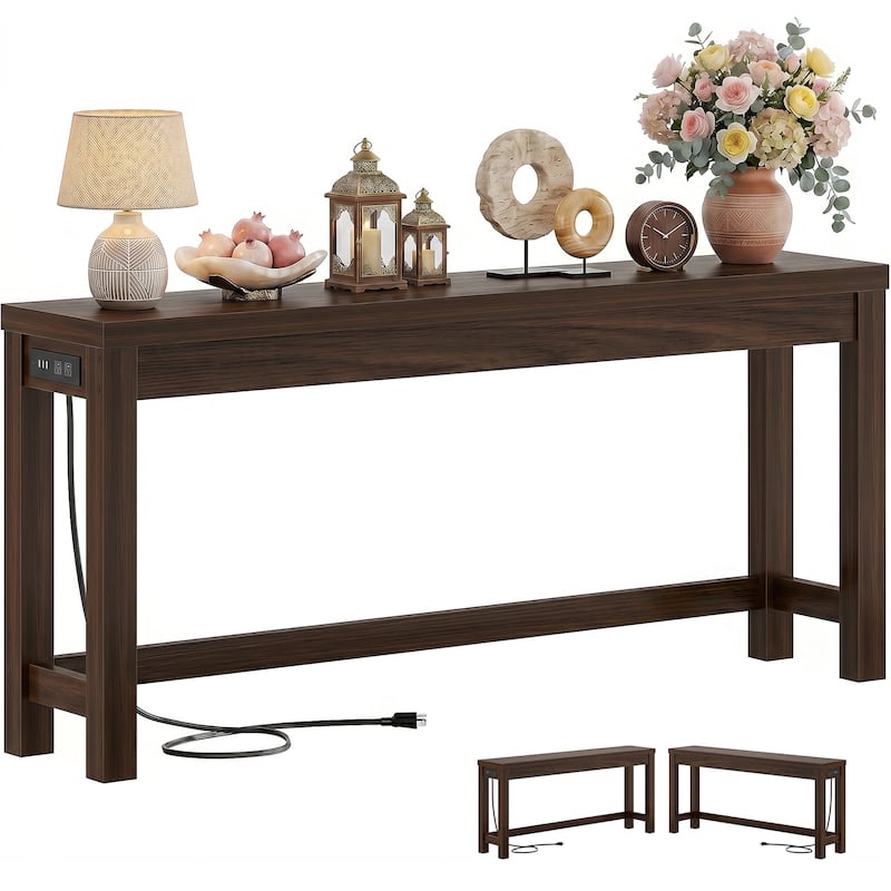 63-In Console Table with Charging Station, Farmhouse Entryway Table/ Behind Couch Table