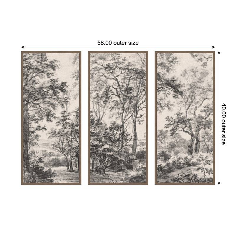 Kate and Laurel Wooded 1648 Antonie Waterloo Linen Panel 3 Piece Framed Canvas Wall Art Set by Nostalgia Prints