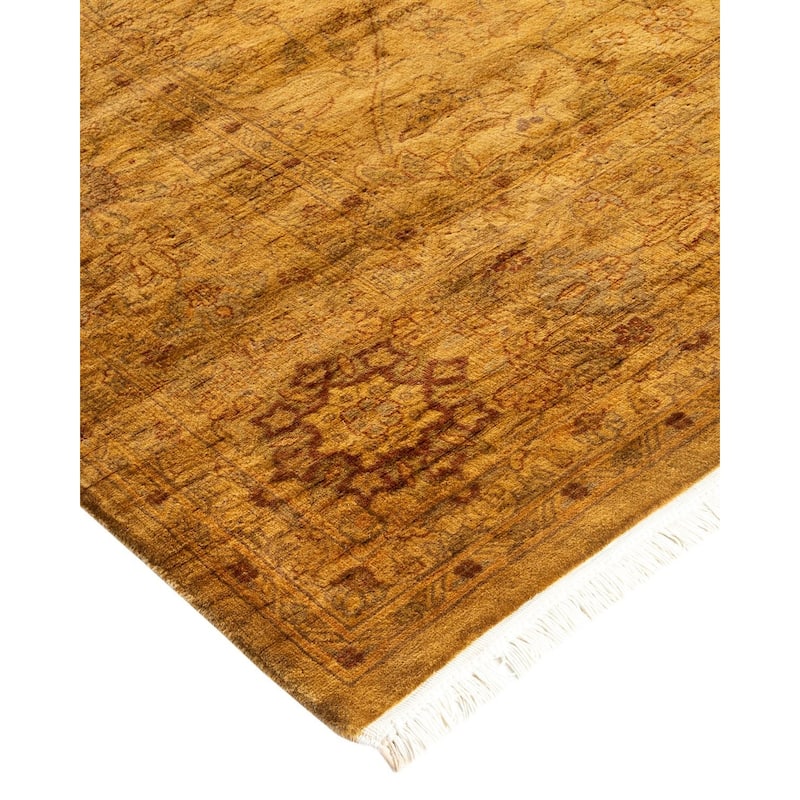 Overton Hand Knotted Wool Vintage Inspired Modern Contemporary Overdyed Gold Area Rug - 6' 3" x 12' 3"