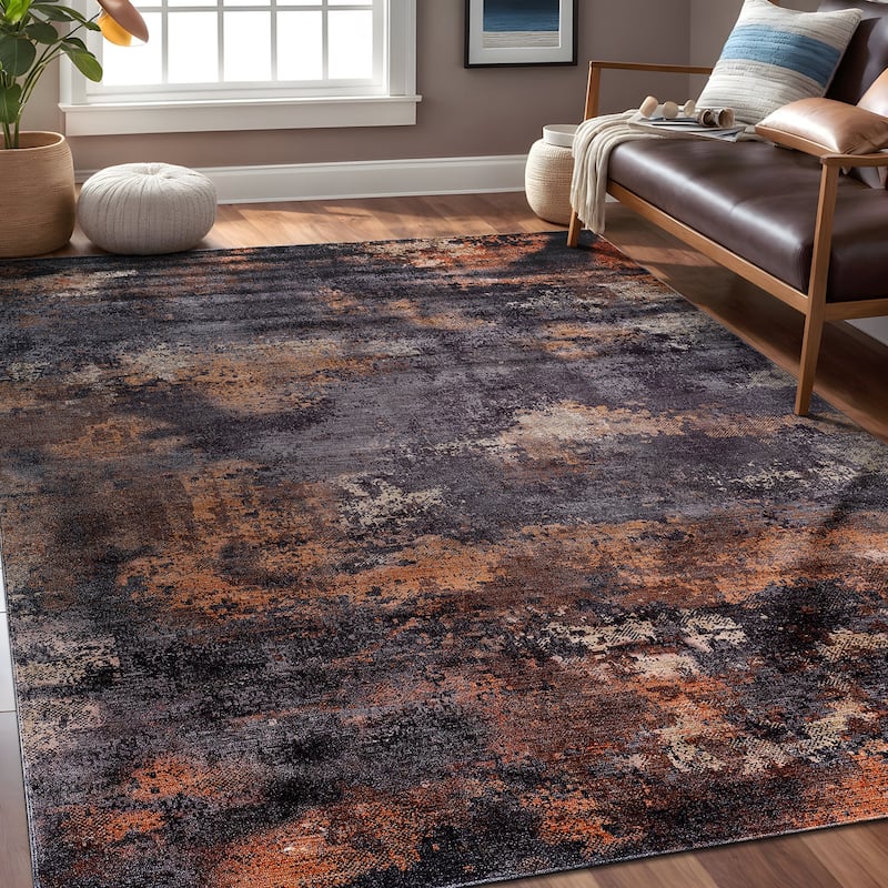 Beverly Rug Queen Abstract Non-Slip Rubber Back Washable Indoor Area Rug