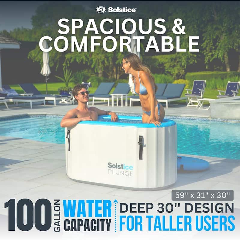 Solstice Plunge 100 Gallon Inflatable Insulated Ice Bath Tub with Lid, White - 30