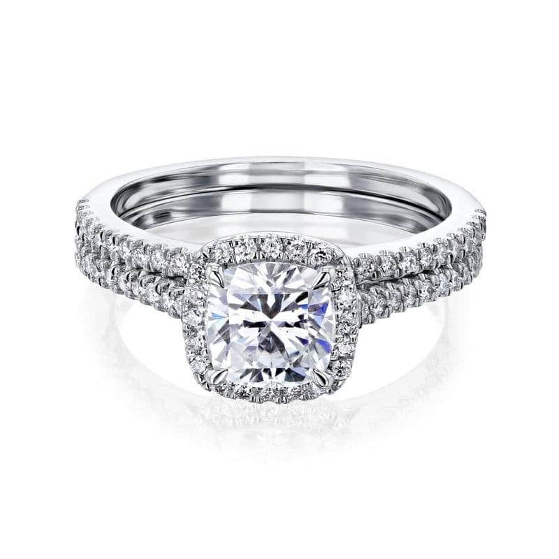 Annello by Kobelli 14k Gold Cushion Moissanite Floating Halo Bridal Set (GH/VS, GH/I) - White - 5.5
