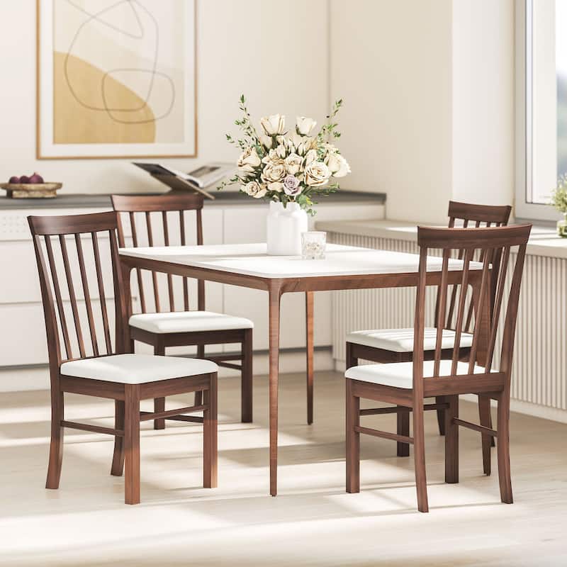HOMCOM Wooden Dining Chairs Set of 2, Farmhouse Upholstered Kitchen Chairs with Rubber Wood Frame for Living Room, Dining Room