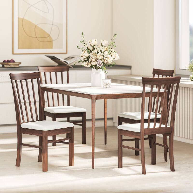 HOMCOM Wooden Dining Chairs Set of 4, Farmhouse Upholstered Kitchen Chairs with Rubber Wood Frame for Living Room, Dining Room