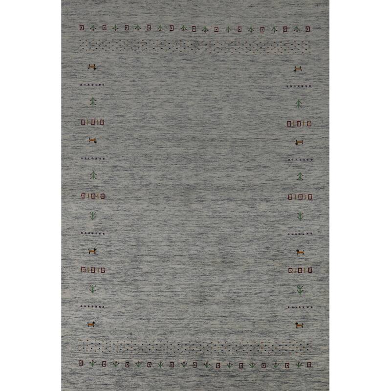 Hand Knotted Oriental 100% Wool Carpet Tribal Tribal Greys & Charcoal Gabbeh Area Rug - 8' 10'' X 6' 1''