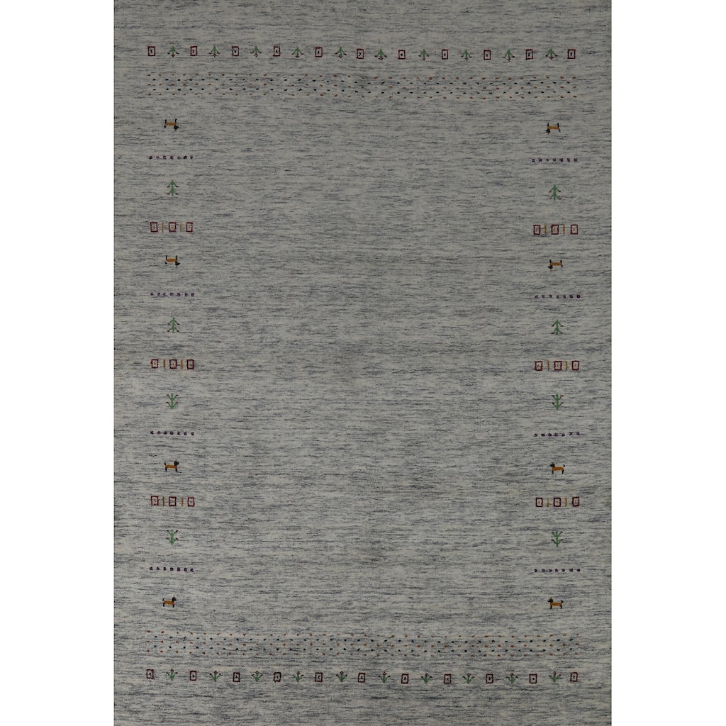 Hand Knotted Oriental 100% Wool Carpet Tribal Tribal Greys & Charcoal Gabbeh Area Rug - 8' 10'' X 6' 1''