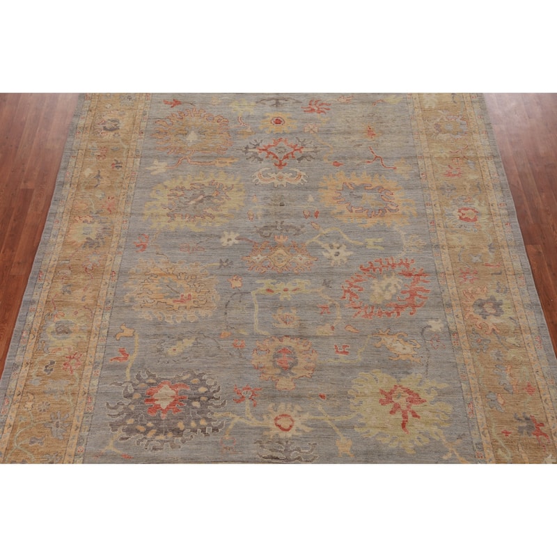 Hand Knotted Oriental 100% Wool Carpet Transitional All-Over Greys & Charcoal Oushak Area Rug - 11' 10'' X 8' 11''