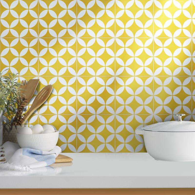 Amlo Handmade Cement Tile, 8x8, Yellow-White