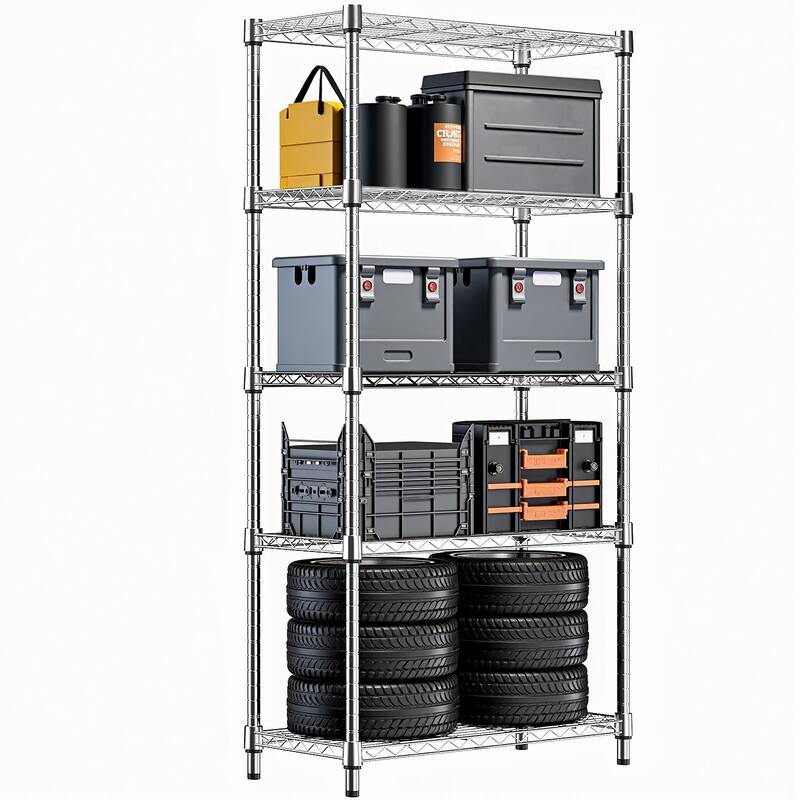 1250 lbs Steel Heavy Duty 5-Tier Utility Shelving Unit Steel Organizer Wire Rack for Home,Kitchen,Office - Chrome
