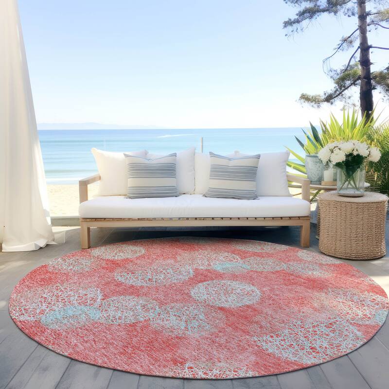 Machine Washable Indoor/ Outdoor Boho Sphere Chantille Rug - Salmon - 8' x 8'