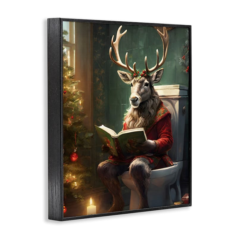 Stupell Reindeer in Festive Bathroom Framed Giclee Art Design By Jo Moulton