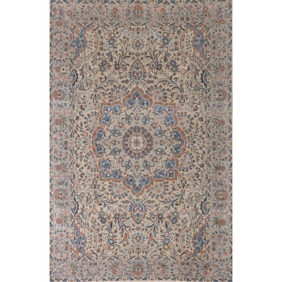 Floral Beige Tabriz Persian Vintage Area Rug Handmade Wool Carpet - 6'7"x 9'8"