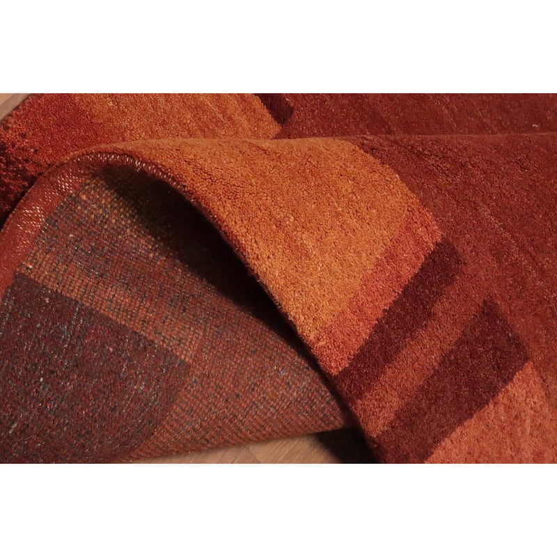 Hand Knotted Oriental 100% Wool Carpet Modern Solid Oranges & Rust Gabbeh Area Rug - 6' 6'' X 4' 8''