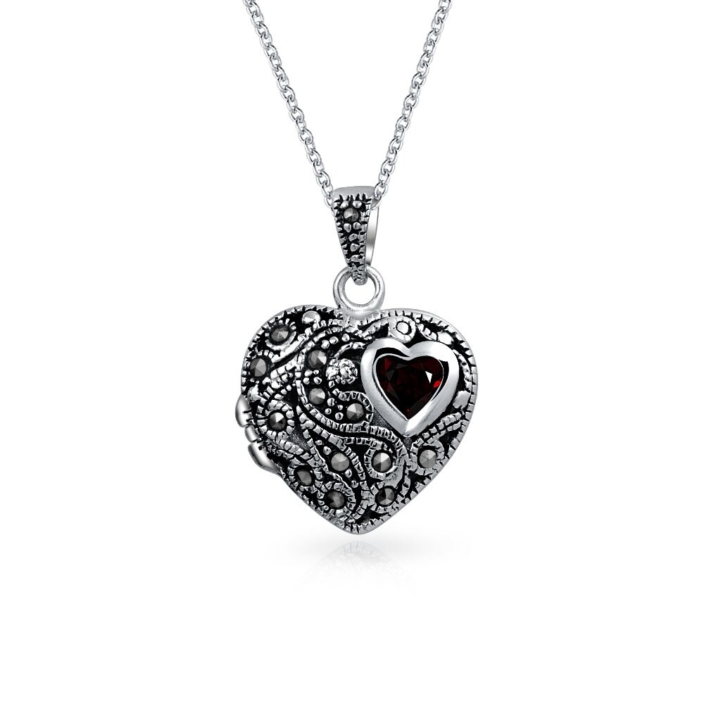 1 Carat Garnet & Diamond Heart Pendant .925 Sterling Silver