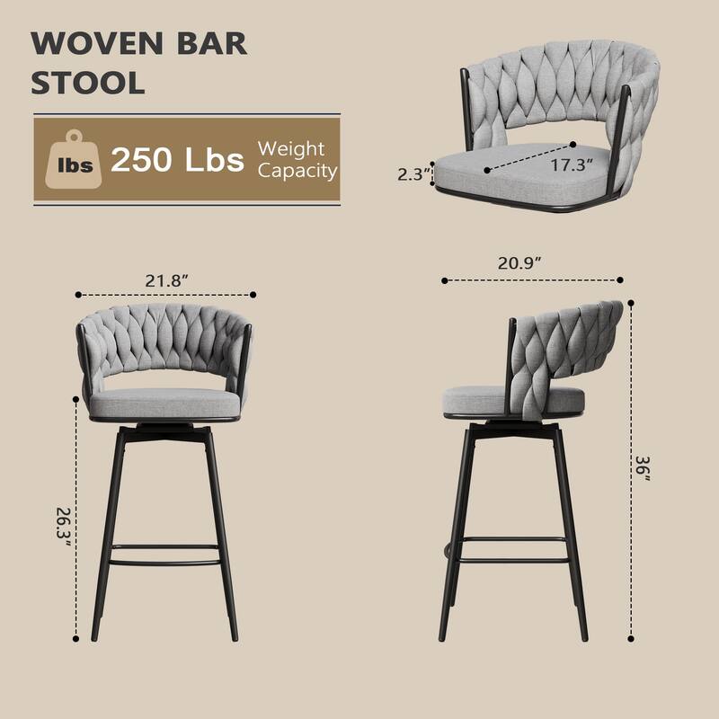 Modern Luxury 360°Swivel Bar Chairs Set of 2, with Cushioned Seat Backrest and Metal Legs