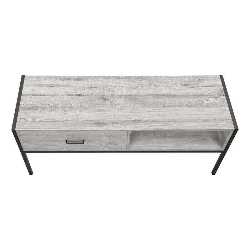 Contemporary 48-Inch TV Stand with Storage Drawer and Cable Management, Grey Laminate, Black Metal Frame