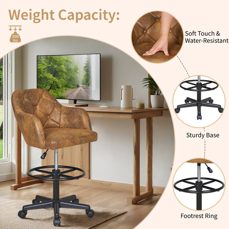 VECELO Swivel Wingback Tilting Task Chair with Tufted Naihead Trim Home Office Chairs Drafting Chairs(Set of 2)