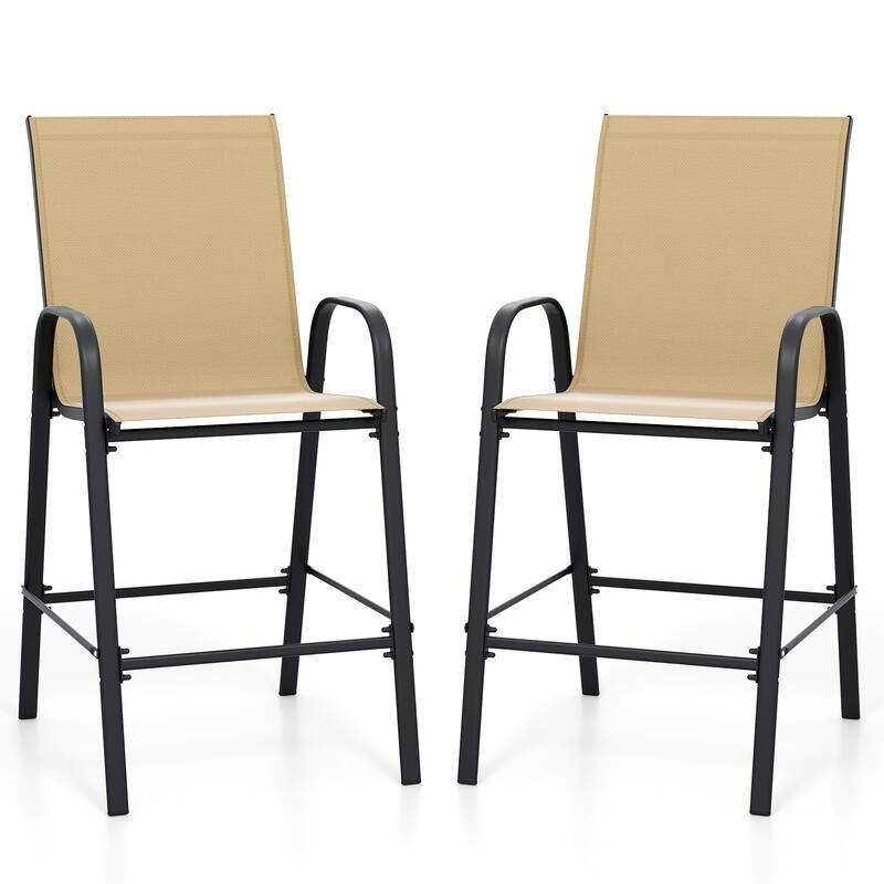 29" Outdoor Bar Stools Set 2 Fabric High Back Chairs with Metal Frame for Decks and Porches - 24.5" x 30" x 51"