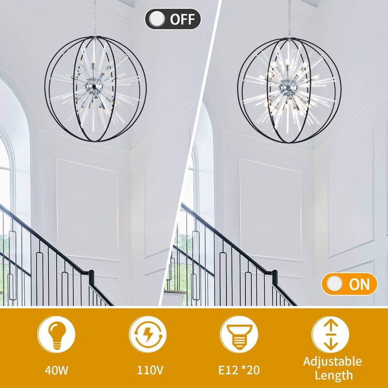 Modern Chandelier 35" 10-light Black and Silver Orb