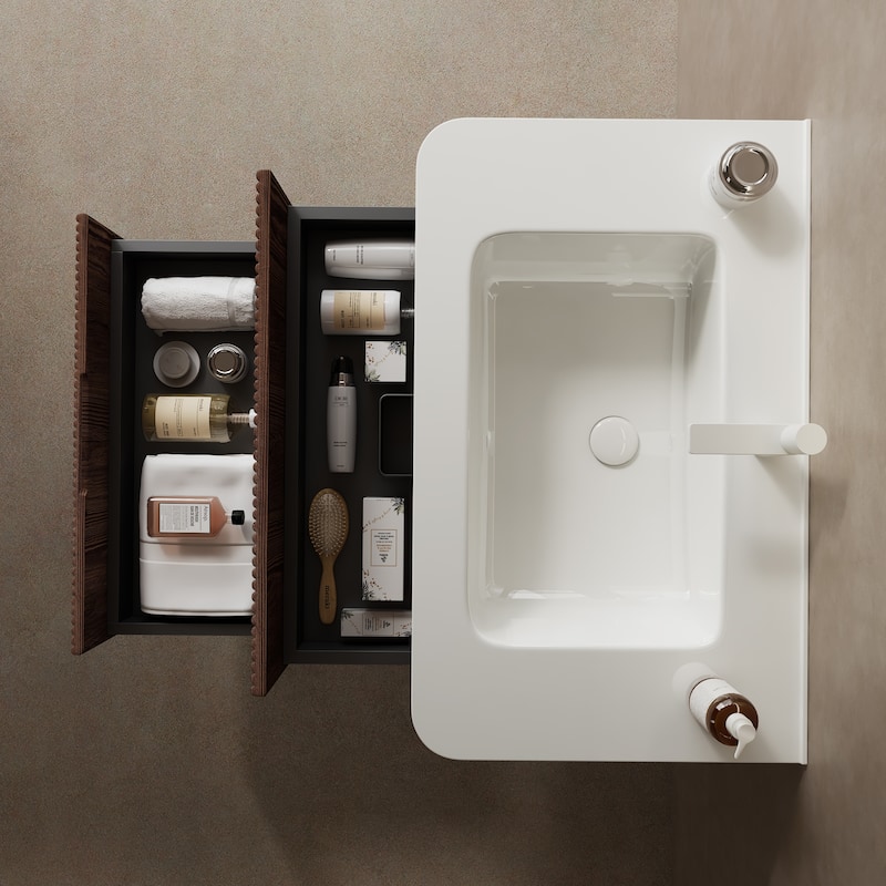 30" Bathroom Vanity with Sink, Modern Wall-Mounted Floating Plywood Bathroom Storage Cabinet with 2 Drawers