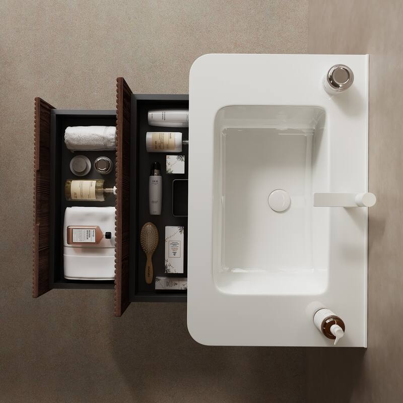 30" Bathroom Vanity with Sink,Modern Wall-Mounted Floating Plywood Bathroom Storage Cabinet with 2 Drawers