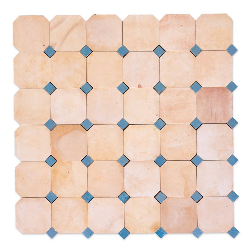 Contemporary Zellige Panels, 12" X 12" X 1/2", Terracotta - Maya Blue