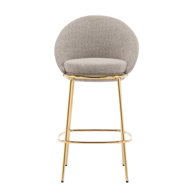 Upholstered Bar Stool Side Chair Set of 2 - Beige+Gold