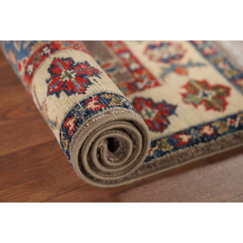 Hand Knotted Oriental 100% Wool Carpet Traditional Geometric Brown Kazak Area Rug - 2' 11'' X 2' 1''