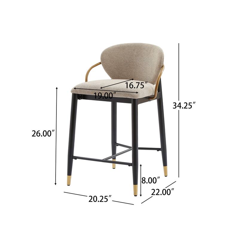 Christopher Knight Home - Mateo Modern Upholstered Counter Stool Set of 2 with Metal Frame and Supportive Back Design