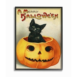 Stupell A Merry Halloween Black Cat Pumpkin Seasonal Holiday Design ...