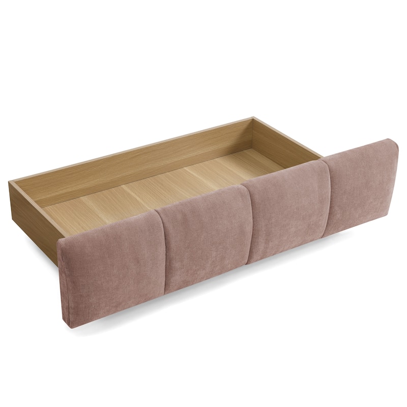 Modern Upholstered Queen Platform Bed Frame w/4 Storage Drawers, Soft Headboard, Grounded Chenille Fabric Bed Frame for Bedroom