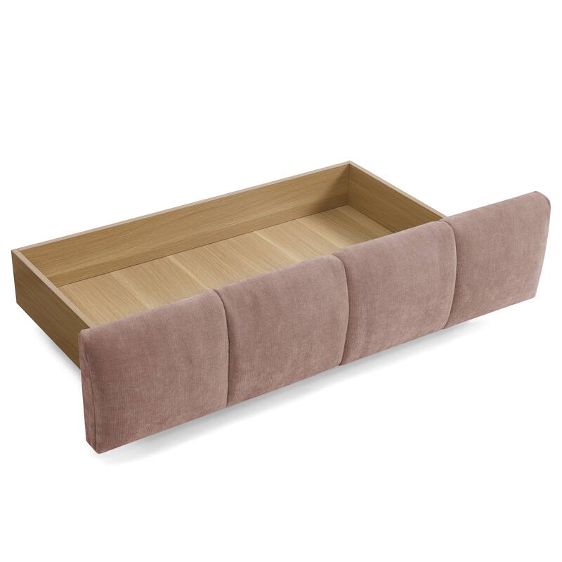Queen Platform Bed with Chenille Fabric, Soft Headboard & Built-In Drawers