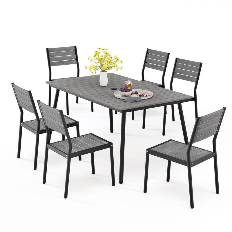 Pellebant 7 piece Outdoor Patio Dining Set - Grey - without armrest