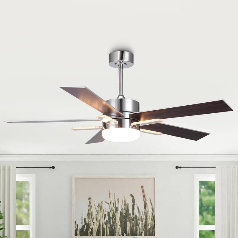 52-Inch Chrome Modern Integrated LED Ceiling Fan with 5 Acrylic Bars and Remote