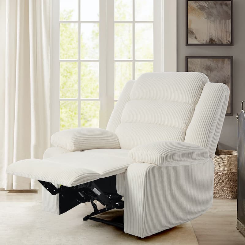 Overstuffed Cotton Corduroy Manual Pushback Recliner with Wide Armrest