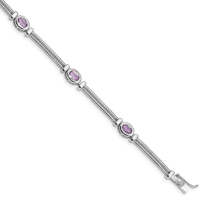 Curata 925 Sterling Silver Textured Polished Box Catch Closure Amethyst Bracelet 7 Inch Box Clasp