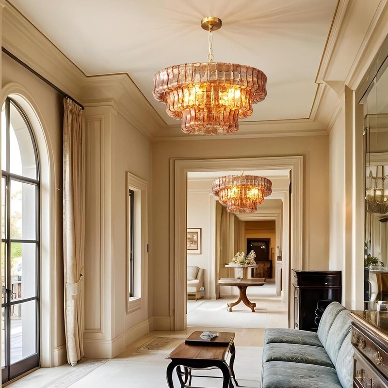 chandelierデスク KAYLA 36in-67.4 in. 6-Lights Gold Crystal Drum Chandelier