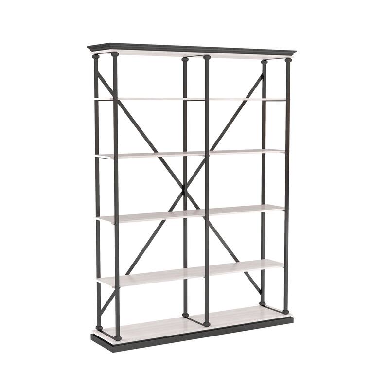 Marcin Transitional 58-inch 5-Shelf Metal Bookcase by Furniture of America - Antique White