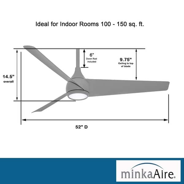 dimension image slide 2 of 4, Minka Aire Twist 3 Blade 52 Inch LED Indoor Ceiling Fan