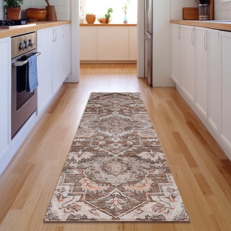 Premium Washable Super Soft Traditional Heriz Mayfield Rug - Terracotta - 2' 3" x 7' 6" - Runner