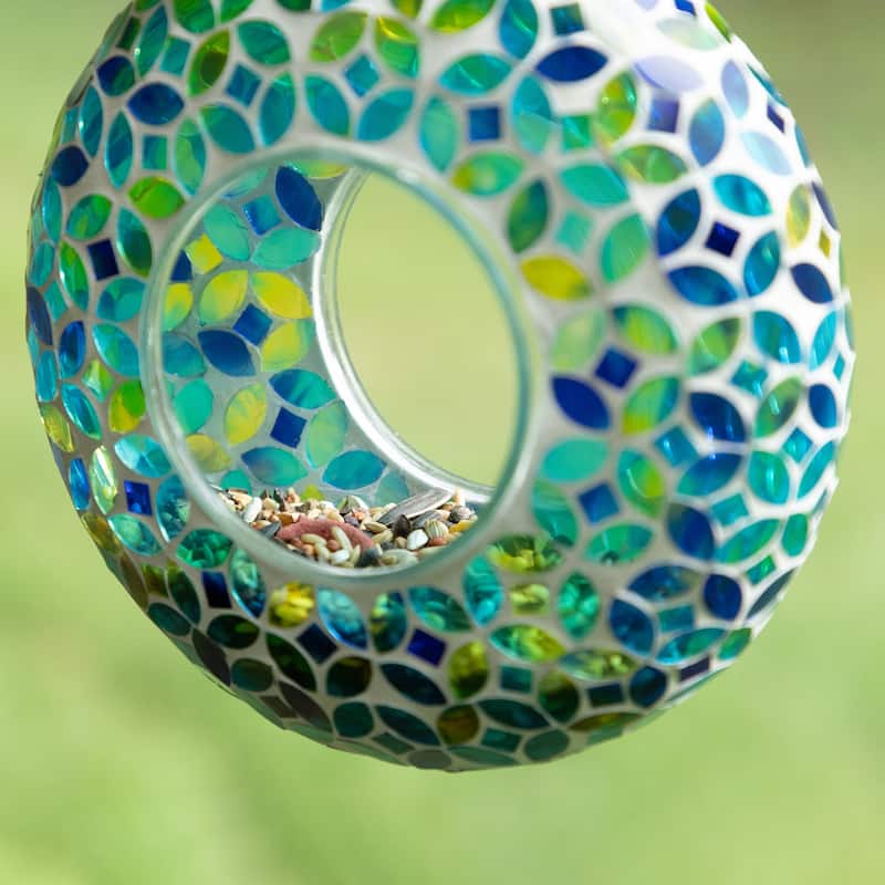 Glitzhome Round Hanging Multi-Color Mosaic Birdfeeder