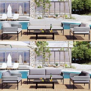 4 Piece Outdoor Furniture Set withSofa andCoffee Table - Bed Bath ...