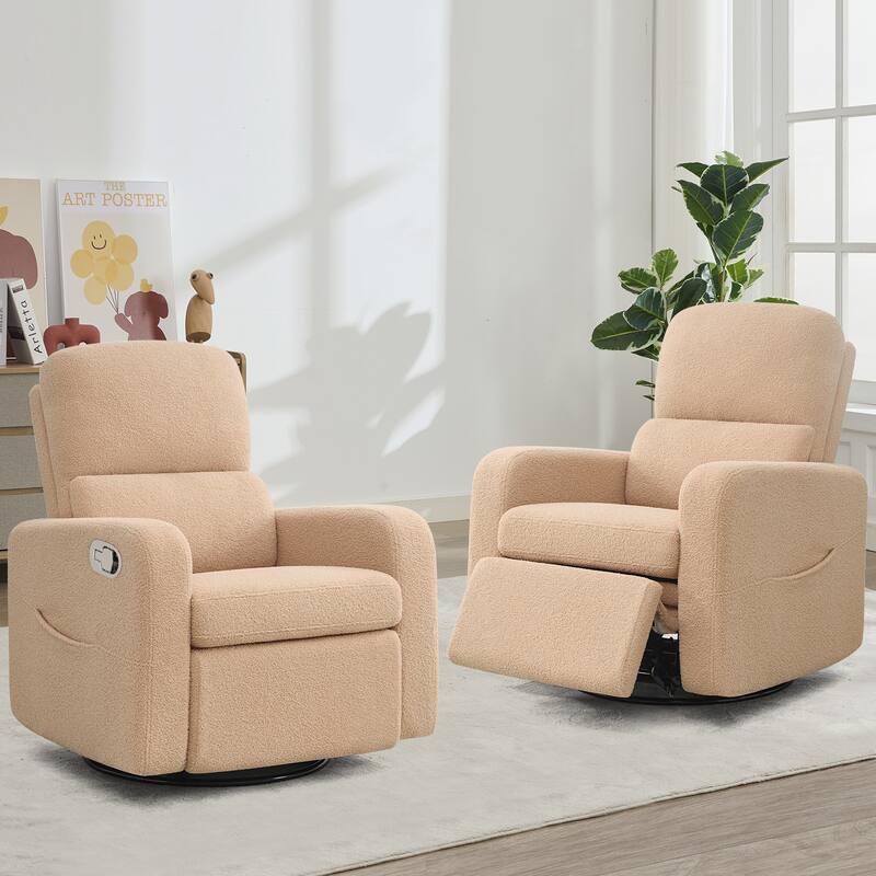 Swivel Manual Recliner Chair Teddy Fabric Nursery Glider Rocking Recliner Set of 2 - Teddy - Camel
