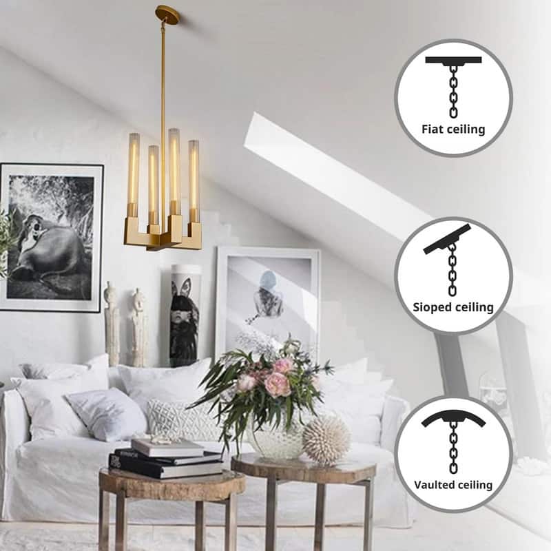 KAYLA 12-Light Candlestick Chandelier, Modern Chandelier with Glass Shade, Retangular Luxurious Ceiling Pendant Light