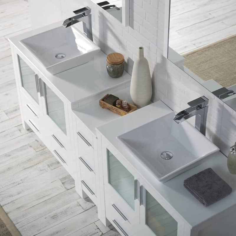 Blossom Sydney 84" Double Sink Vanity with Side Cabinets & Mirrors