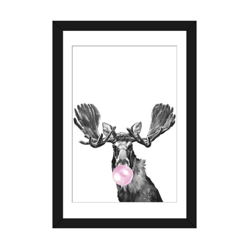 iCanvas "Bubble Gum Moose Black And White" by Big Nose Work - Black - 32x24x1